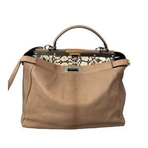 Fendi Large Peekaboo Bag Snakeskin Beige Tan Leather